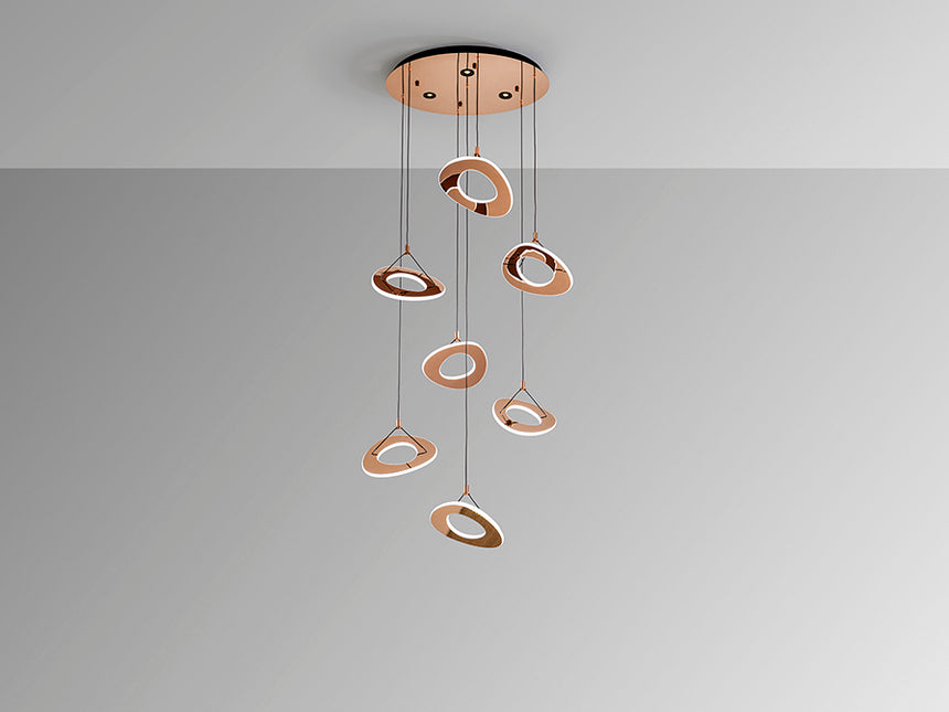 Lámpara de techo colgante Schuller Mirena 7 luces oro rosa acero 2700K Ø75cm 690847