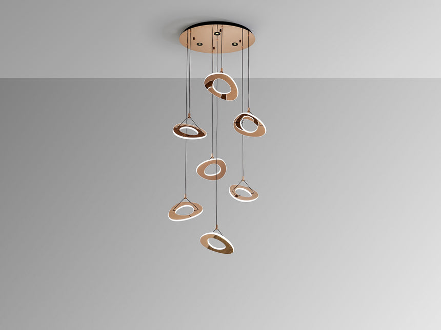 Lámpara de techo colgante Schuller Mirena 7 luces oro rosa acero 2700K Ø75cm vista 3