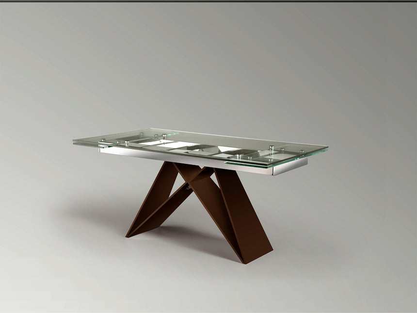 Mesa de comedor Schuller Mika brillo y marrón acero inoxidable extensible 160x75cm 713023