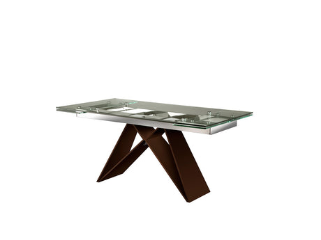 Mesa de comedor Schuller Mika brillo y marrón acero inoxidable extensible 160x75cm ambiente