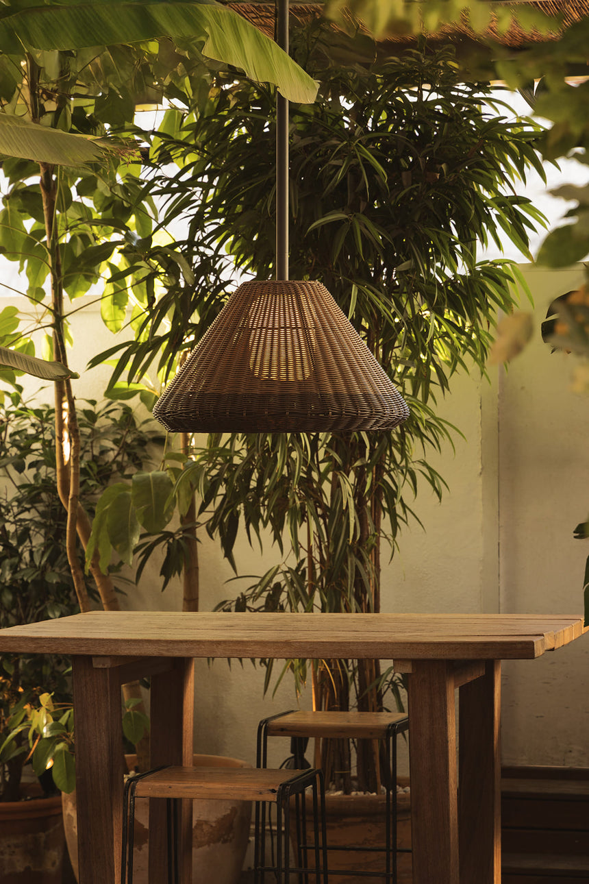 Lámpara colgante de exterior Faro Saigon 96cm E27 LED blanco brillo IP54 W70 opal 71622-07