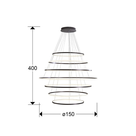 Lámpara de techo colgante de 7 aros Schuller Odessa grande bronce oscuro CCT con mando dimensiones