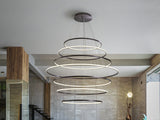 Lámpara de techo colgante de 7 aros Schuller Odessa grande bronce oscuro CCT con mando 718059