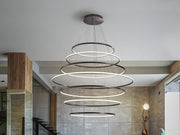 Lámpara de techo colgante de 7 aros Schuller Odessa grande bronce oscuro CCT con mando 718059