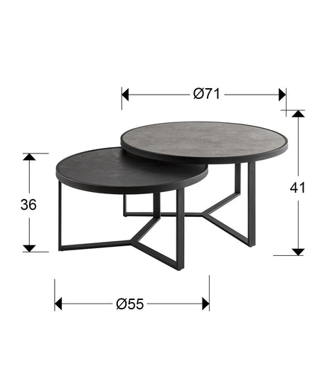 Mesas de centro Schuller Naira negro y gris 41cm dimensiones