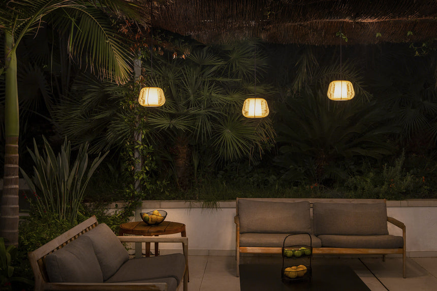 Lámpara colgante de exterior Faro Narita 28cm E27 LED beige IP65 opal sistema 72120 - vista alternativa