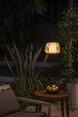 Lámpara colgante de exterior Faro Narita 28cm E27 LED beige IP65 opal con florón 72126-159