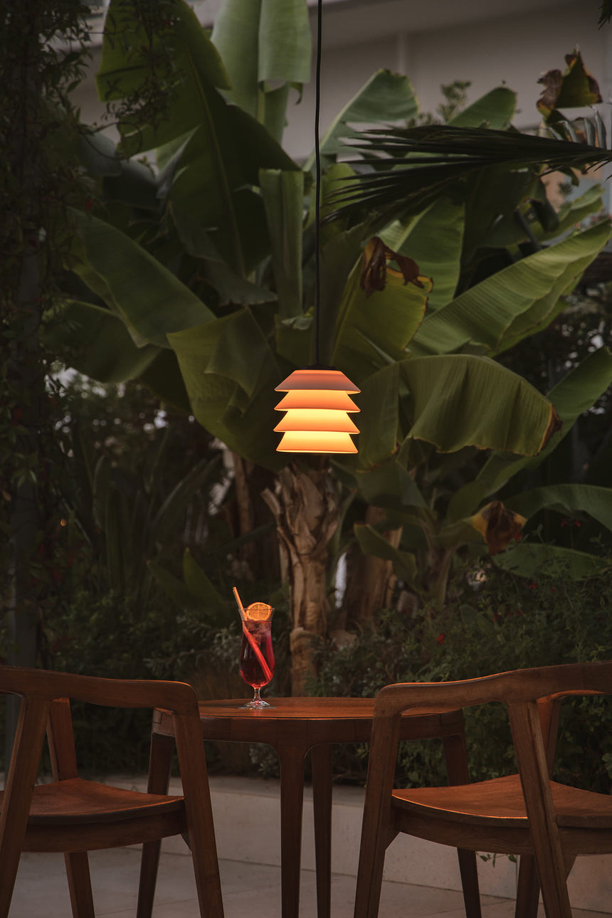 Lámpara colgante de exterior Faro Toba 24cm E27 LED beige IP65 opal con florón 72126-164