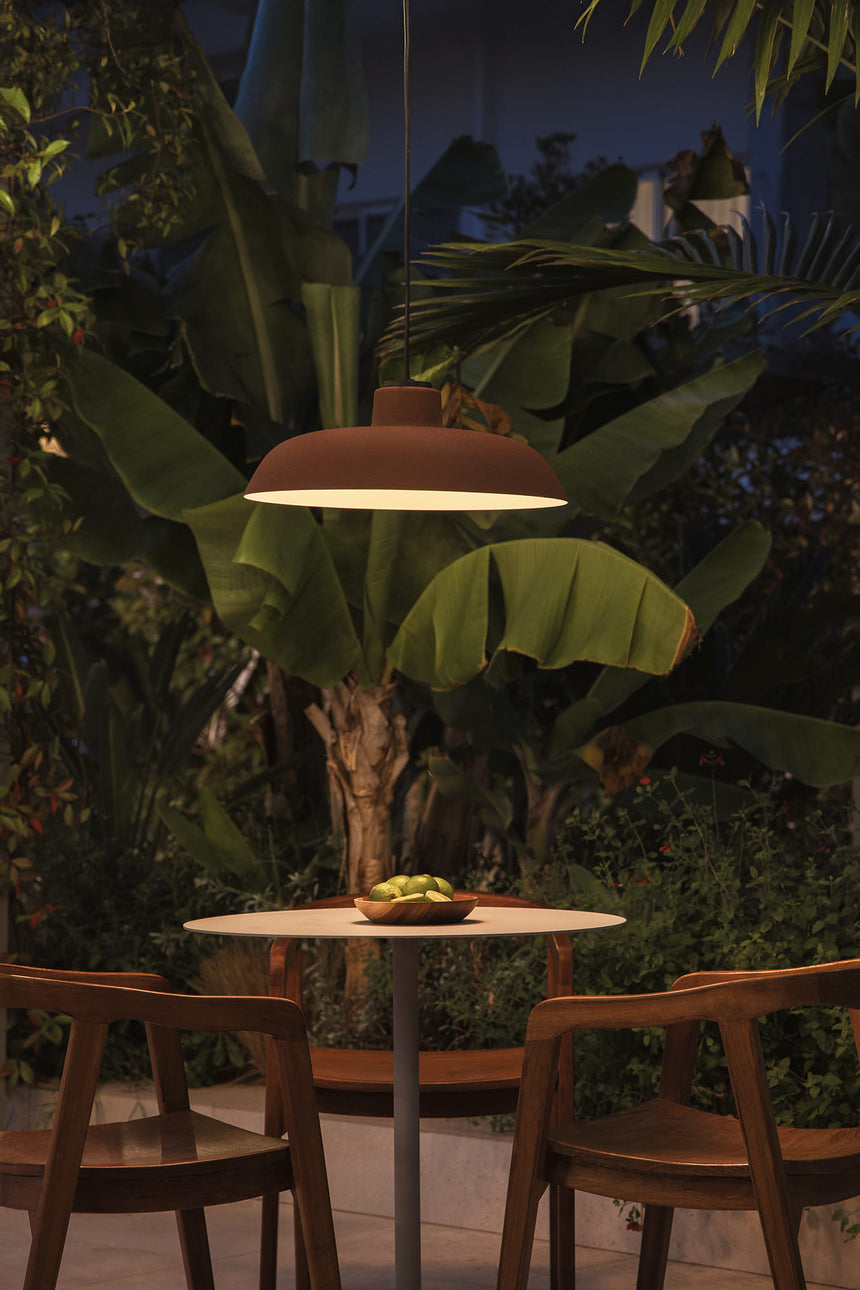 Lámpara colgante de exterior Faro Saga 26cm E27 LED marrón oxido IP65 opal con florón 72126-171 - vista alternativa