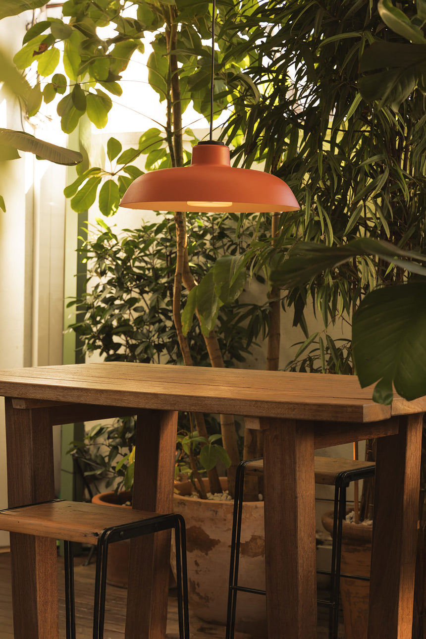 Lámpara colgante de exterior Faro Saga 26cm E27 LED naranja IP65 opal con florón 72126-172 - vista alternativa
