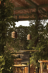 Lámpara colgante de exterior Faro Toba 24cm E27 LED marrón IP65 opal sistema 72127-165