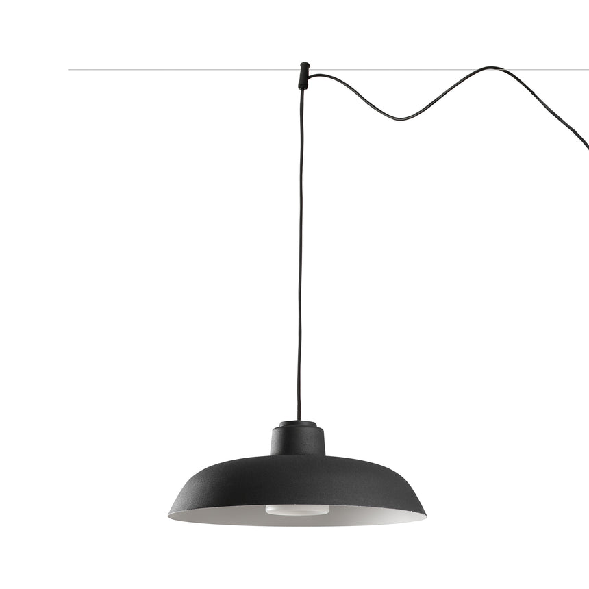 Lámpara colgante de exterior Faro Saga 26cm E27 LED negro IP65 opal sistema 72136