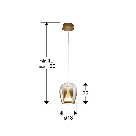 Lámpara de techo colgante Schuller Suspiro oro y ambar degradado cristal soplado 3000K dimensiones