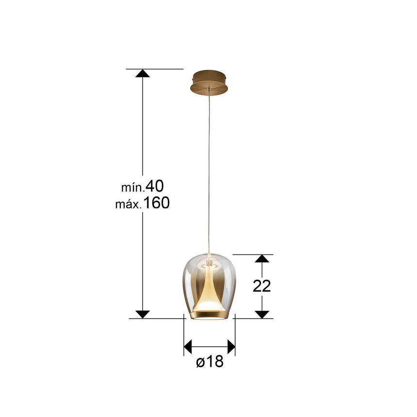 Lámpara de techo colgante Schuller Suspiro oro y ambar degradado cristal soplado 3000K dimensiones