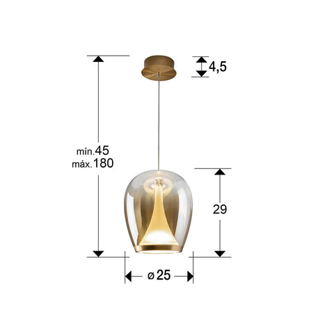 Lámpara de techo colgante Schuller Suspiro oro y ambar degradado cristal soplado 3000K dimensiones