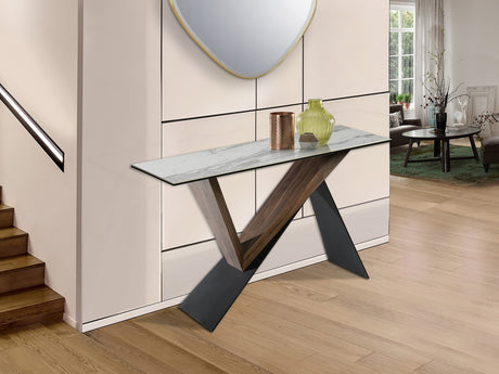 Consola Schuller Noa negro y nogal madera 130x78cm