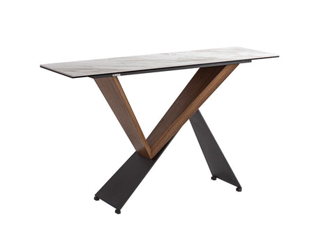 Consola Schuller Noa negro y nogal madera 130x78cm ambiente
