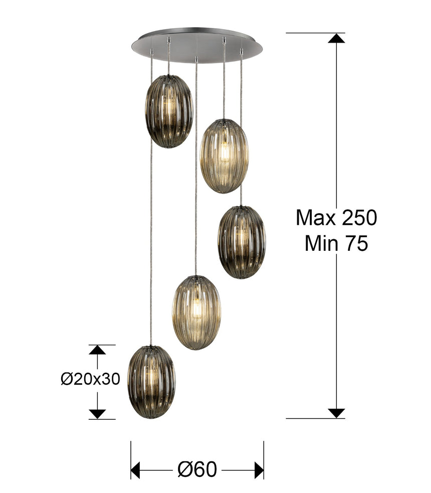Schuller Ovila Lámpara de techo colgante 5 luces smoke coñac 752268