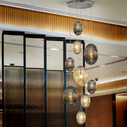 Lámpara de techo colgante Schuller Ovila grande 9 luces cromo y gris 2.3 metros Ø86cm 752367