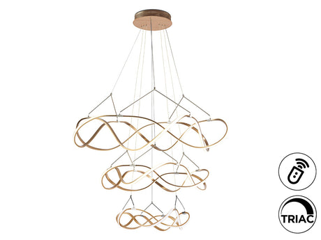 Lámpara de techo colgante de 3 aros Schuller Molly grande oro rosa 3000K regulable 763455D ambiente