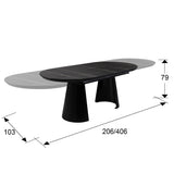 Mesa de comedor Schuller Capri negro extensible 206x79cm dimensiones