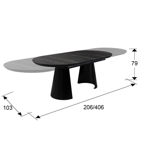 Mesa de comedor Schuller Capri negro extensible 206x79cm dimensiones
