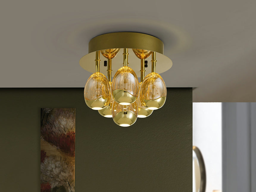 Plafón Schuller Rocío LED 6 luces dorado y champán 3000K regulable Ø32cm 785549