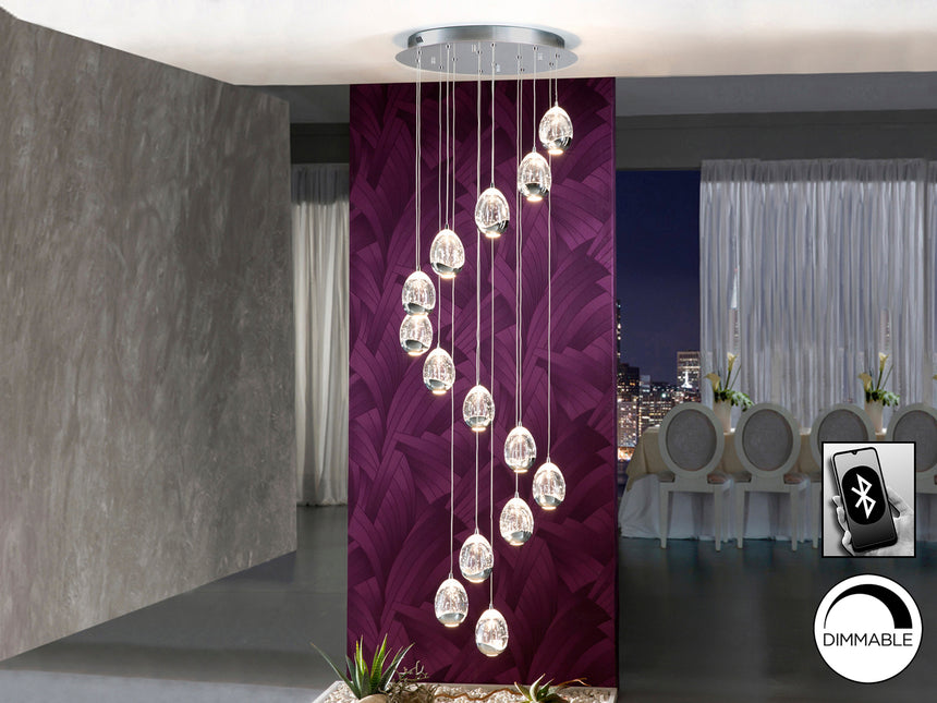 Lámpara de techo colgante Schuller Rocío grande 14 luces cromo regulable con mando 785635B