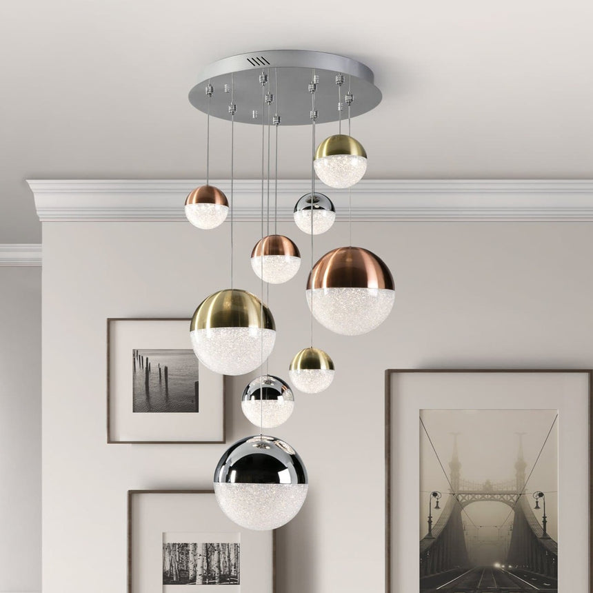 Schuller Sphere Lámpara de techo LED gris 9 luces oro, bronce y cromo 793091B