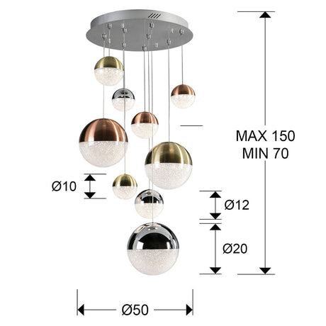 Schuller Sphere Lámpara de techo LED gris 9 luces oro, bronce y cromo 793091B