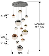 Lámpara de techo colgante Schuller Sphere grande cobre y latón regulable con mando 793258D dimensiones