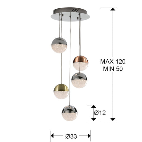 Schuller Sphere Lámpara de techo cromo, latón, cobre, transparente 793534D