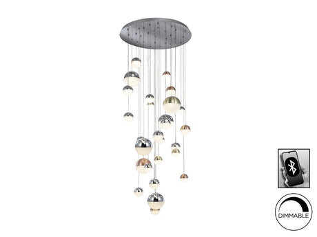 Lámpara de techo colgante Schuller Sphere grande cromo y latón regulable con mando 793960B ambiente