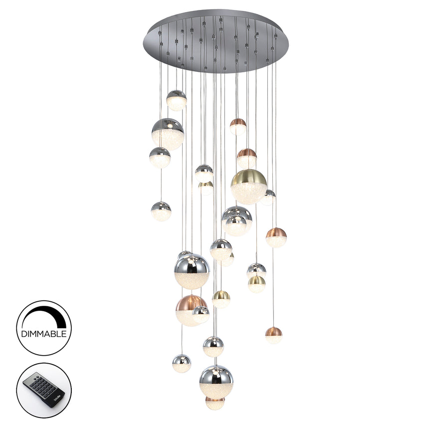 Schuller Sphere Lámpara de techo colgante 27 luces Ø80 cobre, latón satinado y cromo 793960D