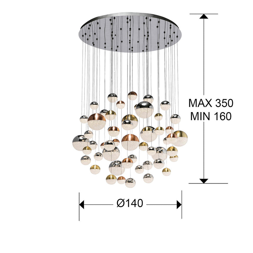 Schuller Sphere Lámpara de techo colgante LED 55 luces oro, bronce y cromo 794691B