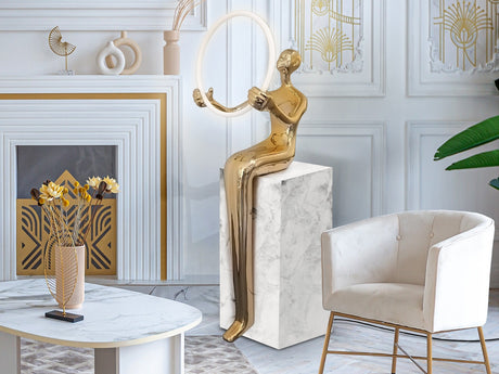 Lámpara de pie escultura Schuller El Aro LED 1 luz oro brillo y blanco 3000K 160cm
