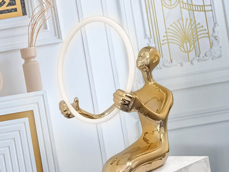 Lámpara de pie escultura Schuller El Aro LED 1 luz oro brillo y blanco 3000K 160cm vista 1