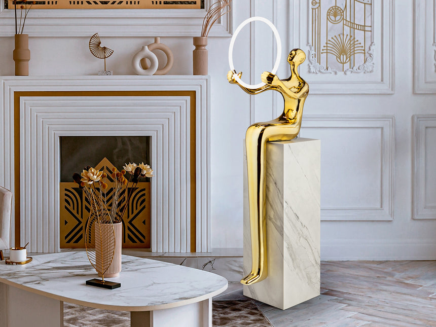 Lámpara de pie escultura Schuller El Aro LED 1 luz oro brillo y blanco 3000K 160cm 798161
