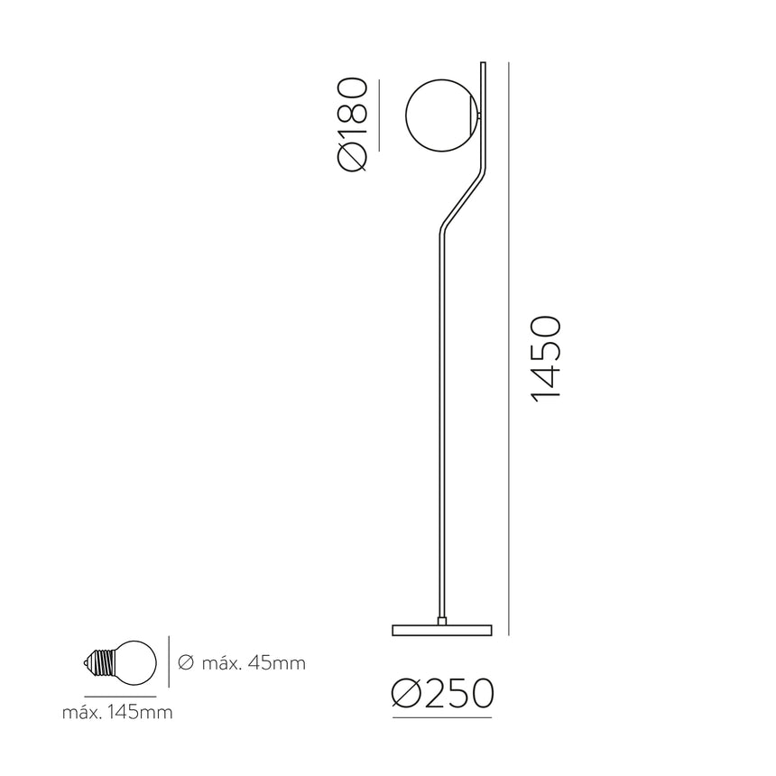 ACB Maui Lámpara de pie 8163/1 Opal/Negro Mate, LED E27 15W, CL.II, (E27 max. Ø45 mm) H81631N