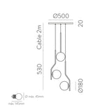 ACB Maui Lámpara de techo colgante 8163/3 opal/negro mate LED E27 3x, C81633N