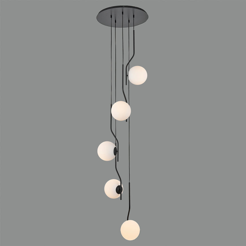 ACB Maui Lámpara de techo colgante 8163/5 opal/negro mate LED E27 5x, C816352N