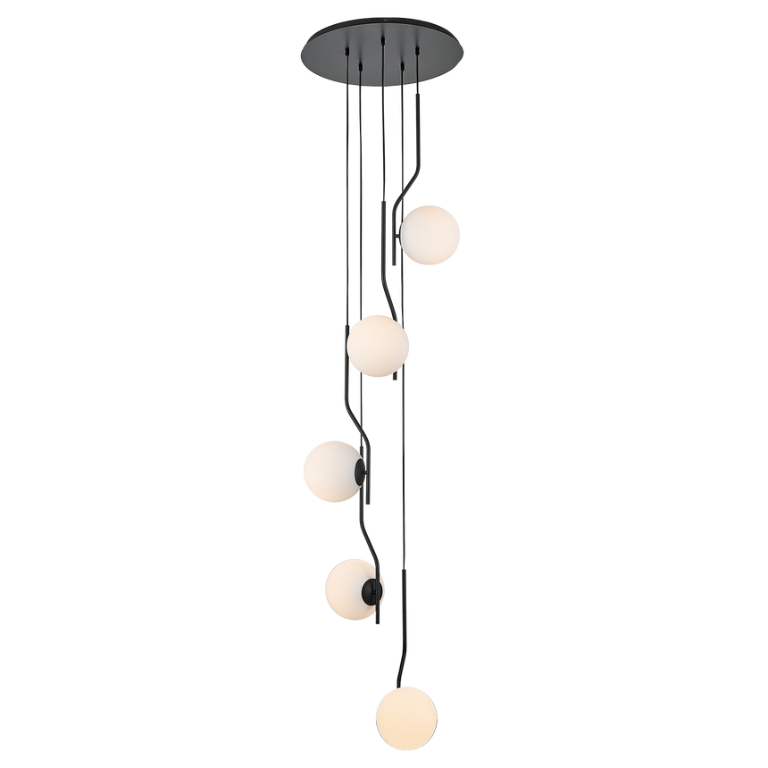 ACB Maui Lámpara de techo colgante 8163/5 opal/negro mate LED E27 5x, C816352N