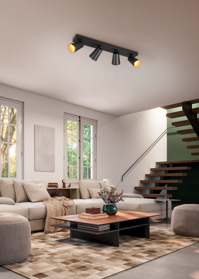 Regleta de focos Sharp Trio negro, dorado 4 luces GU10 817100432