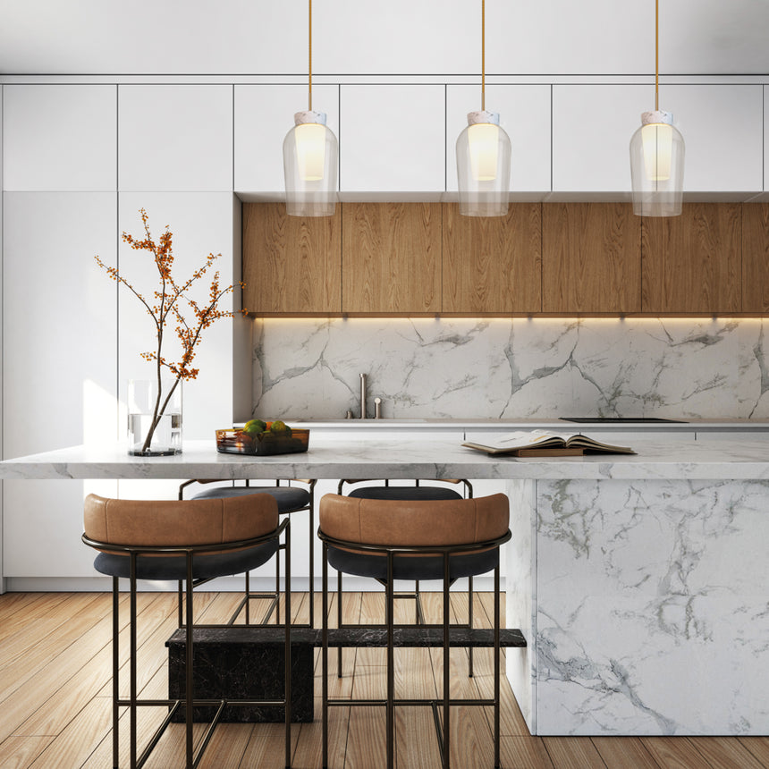 Mantra Nora Lámpara de techo colgante Lineal 3 luces oro/blanco 8397