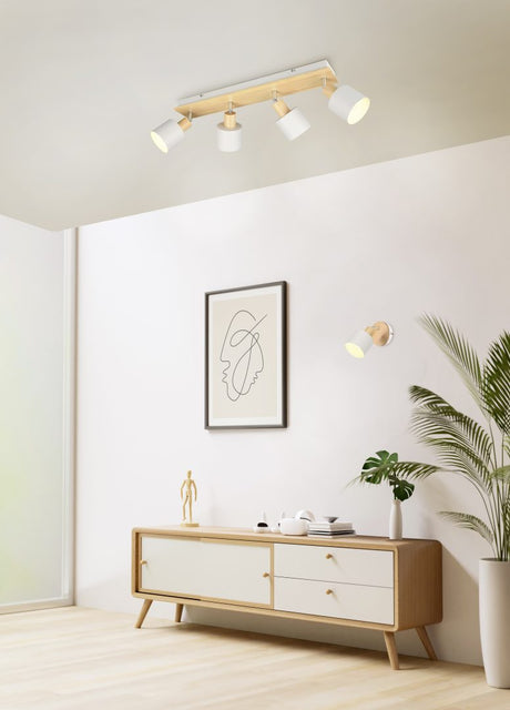 Regleta de focos Shanti Trio gris, madera 4 luces 862700476