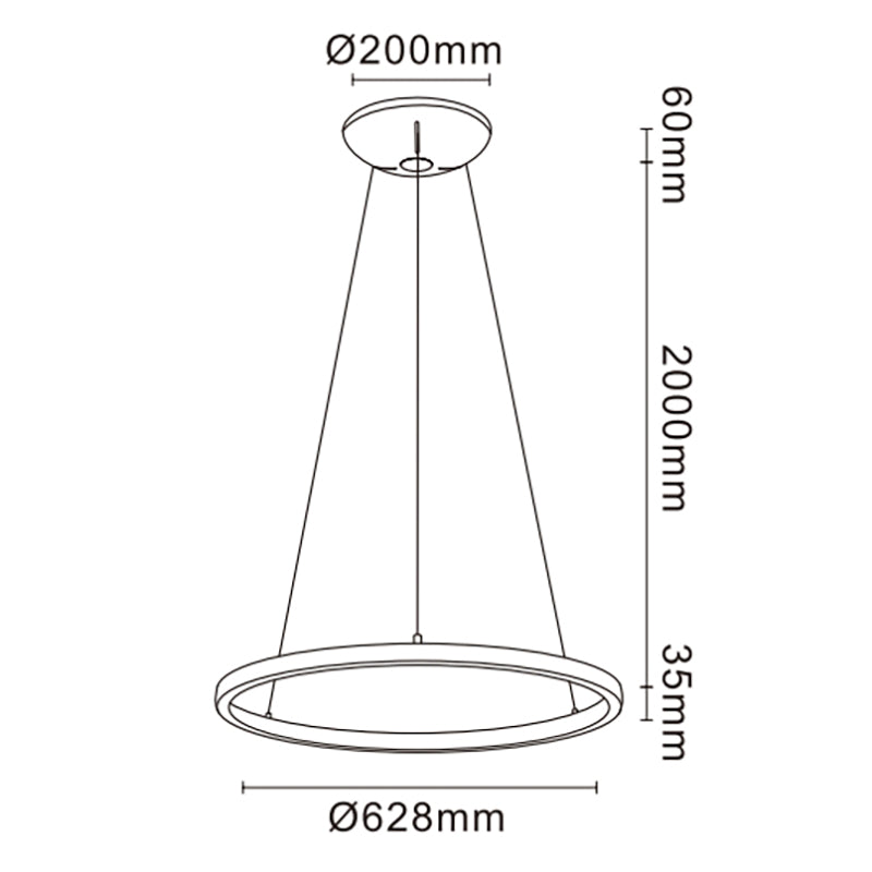 Plano de medidas - Mantra Riumar Lámpara de techo colgante LED 15W negro Ø62cm 8673