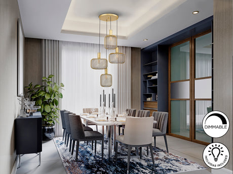 Lámpara de techo colgante Schuller Osiris 4 luces oro Ø