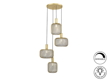 Lámpara de techo colgante Schuller Osiris 4 luces oro Ø58cm ambiente