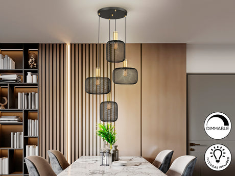 Lámpara de techo colgante Schuller Osiris 4 luces negro