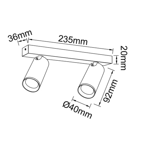 Regleta Nazaré 2L — dimensiones técnicas
